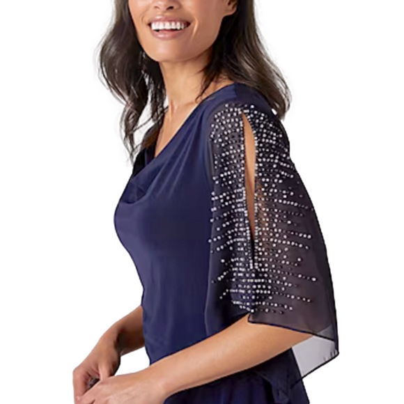 MSK Tops - MSK Blouse Navy Blue Blouse with Rhinestones on sleeves Size M